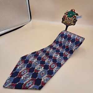 Countess Mara Mens Silk Tie Navy Blue Burgundy Geometric Medallion Made in USA